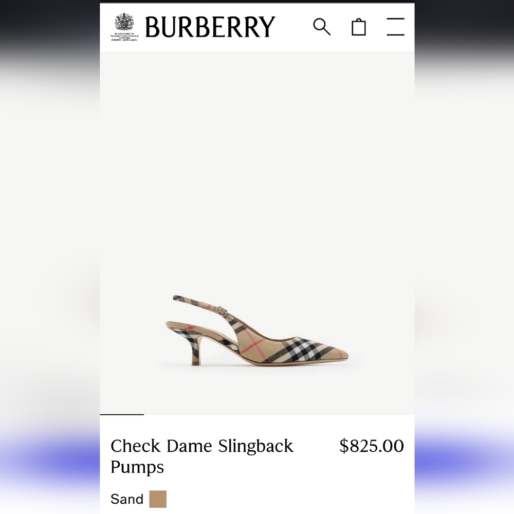 NWOT! Burberry Checked Pointed-Toe Slingback Pumps in Beige and Black - Copy